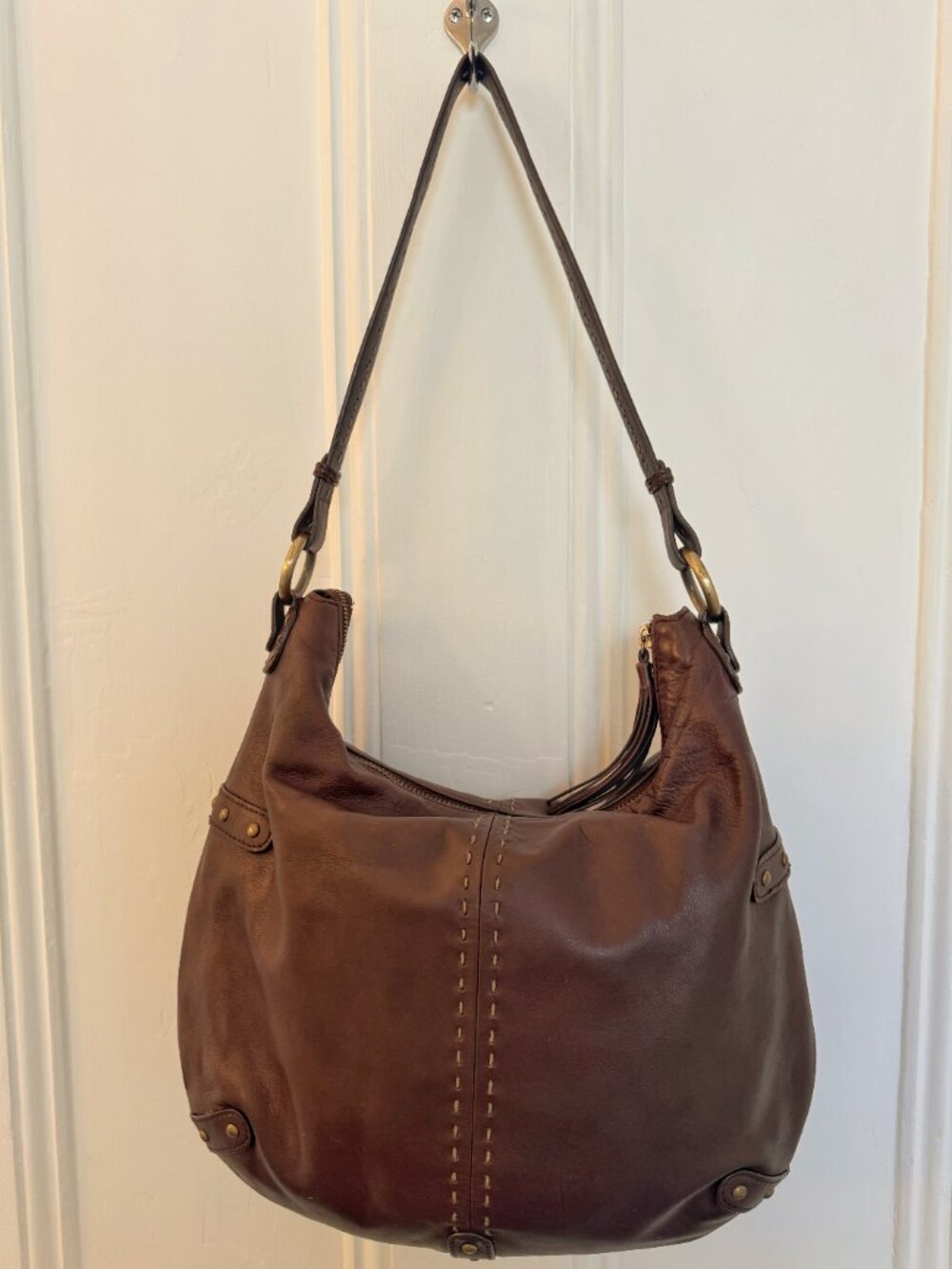 SIGRID OLSEN Leather Dark Chocolate Brown Hobo Bag - Picture 3 of 10